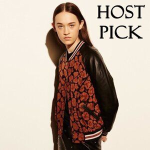 NWT Coach black & brown leather bomber jacket